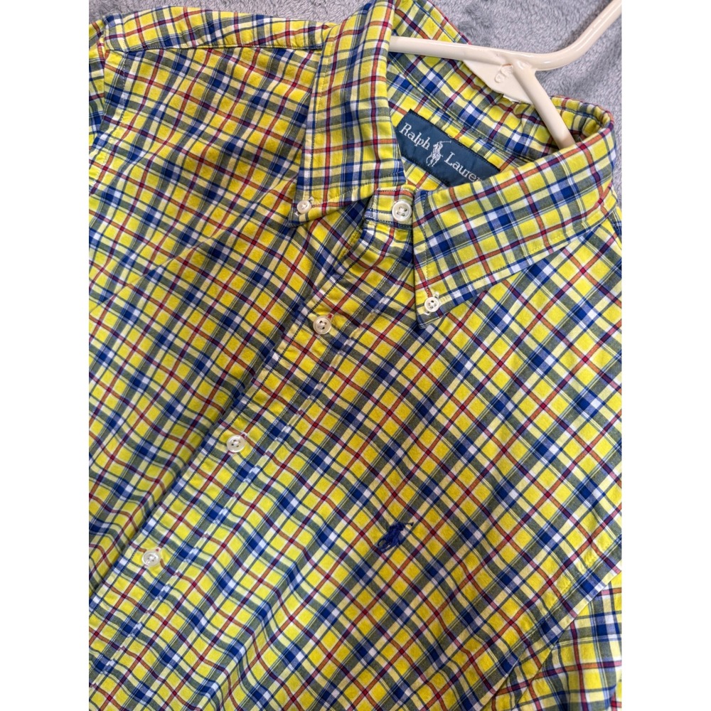 Ralph Lauren Plaid Button Down Long Sleeve Shirt‎ Yellow Blue Classic Fit M